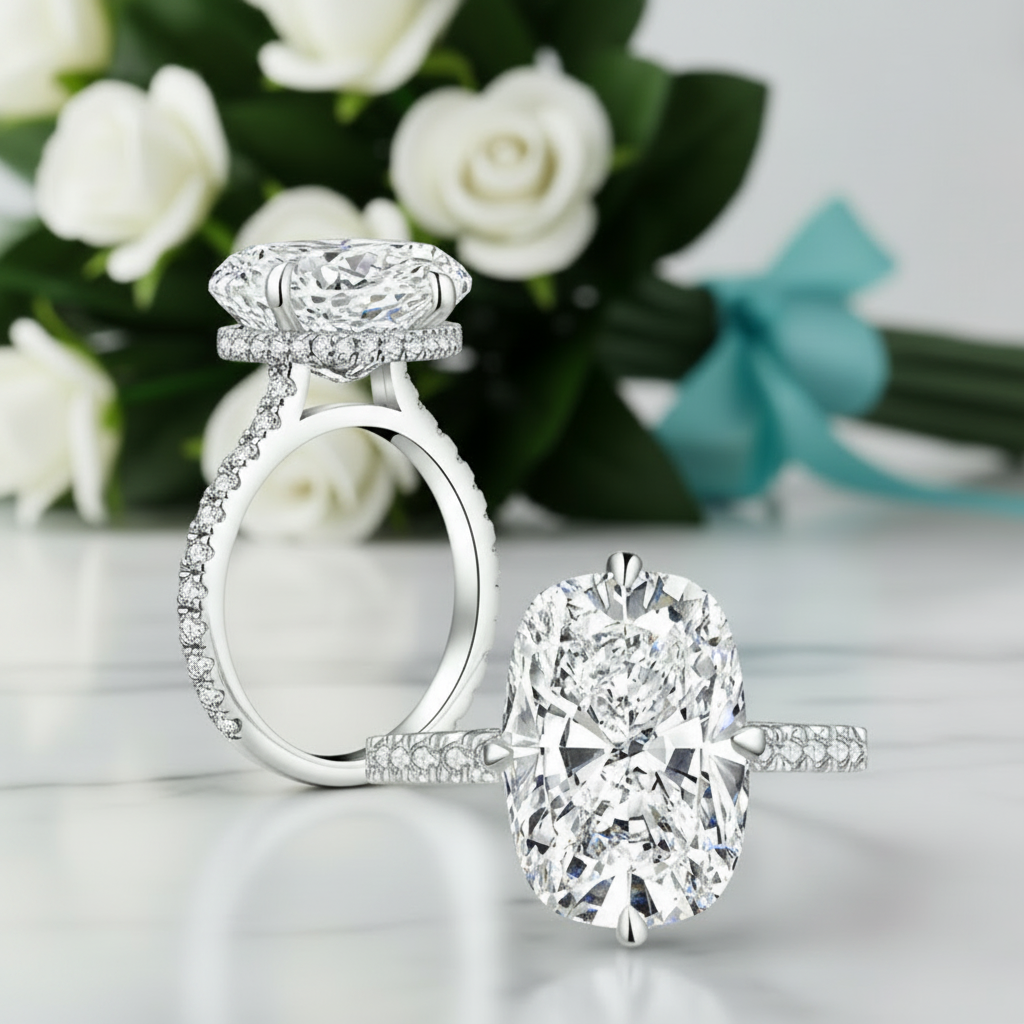 5.0 Ct Cushion Cut Diamond Hidden Halo Engagement Ring-Evani Jewelry