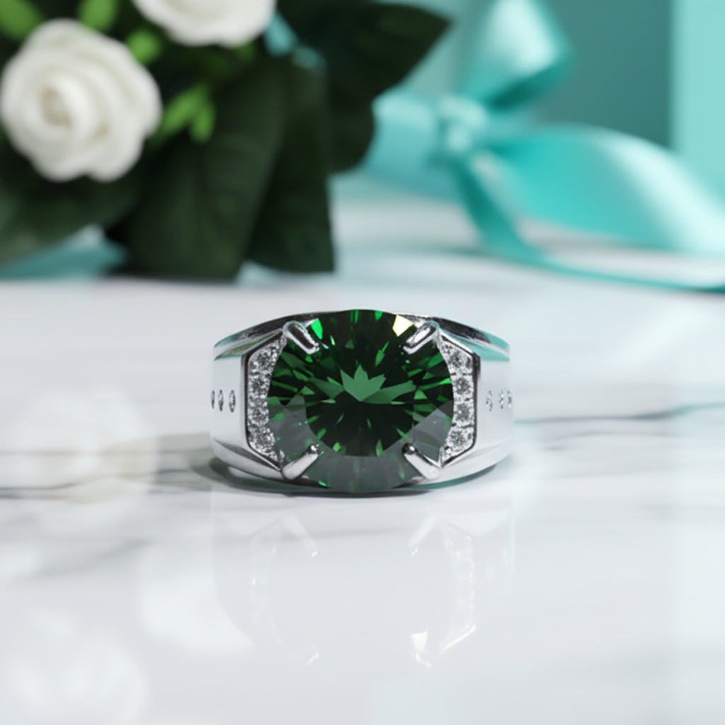5.0 Ct Green Round Cut Diamond Wedding Band-Evani Jewelry