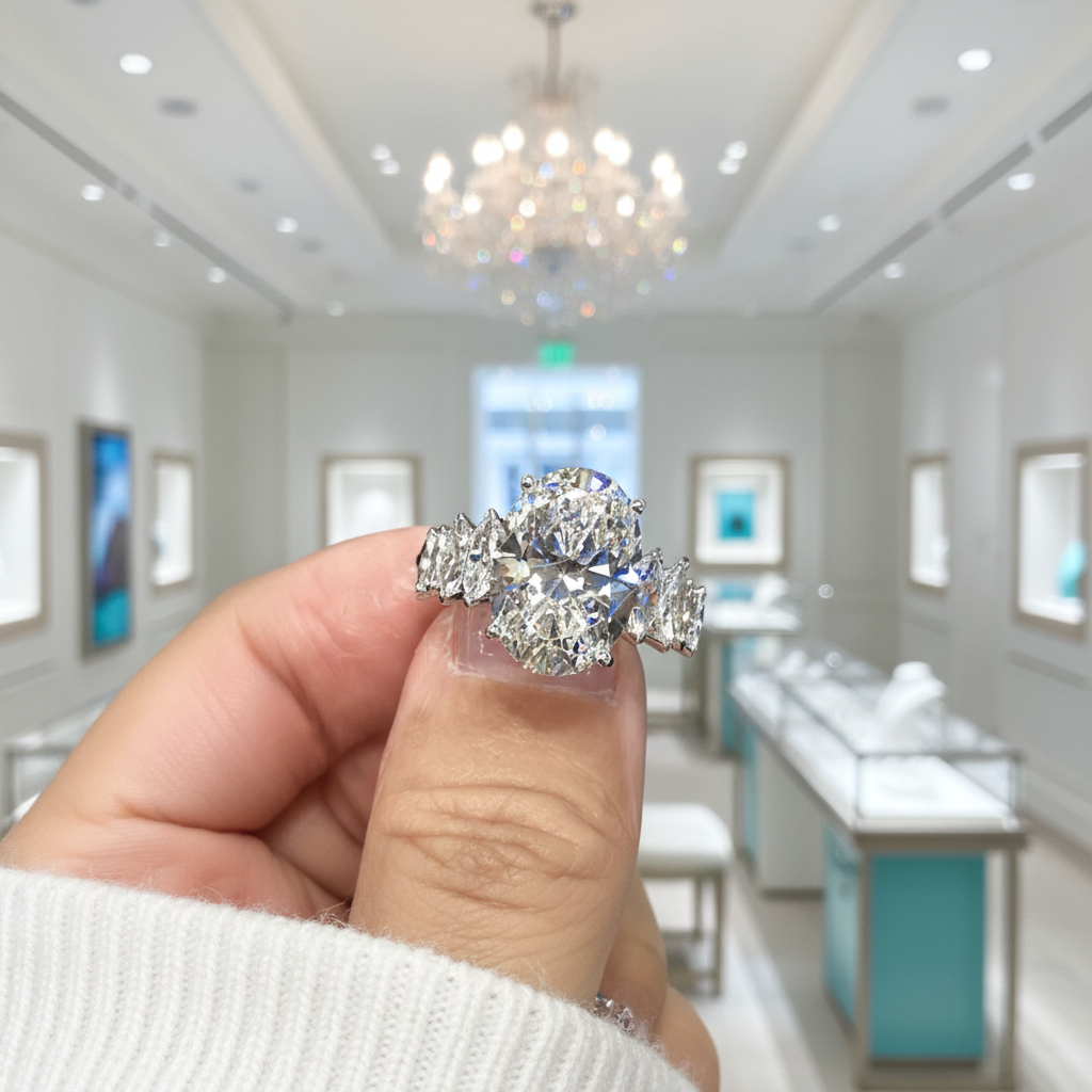 5.0 Ct Oval Cut Diamond Engagement Ring-Evani Jewelry