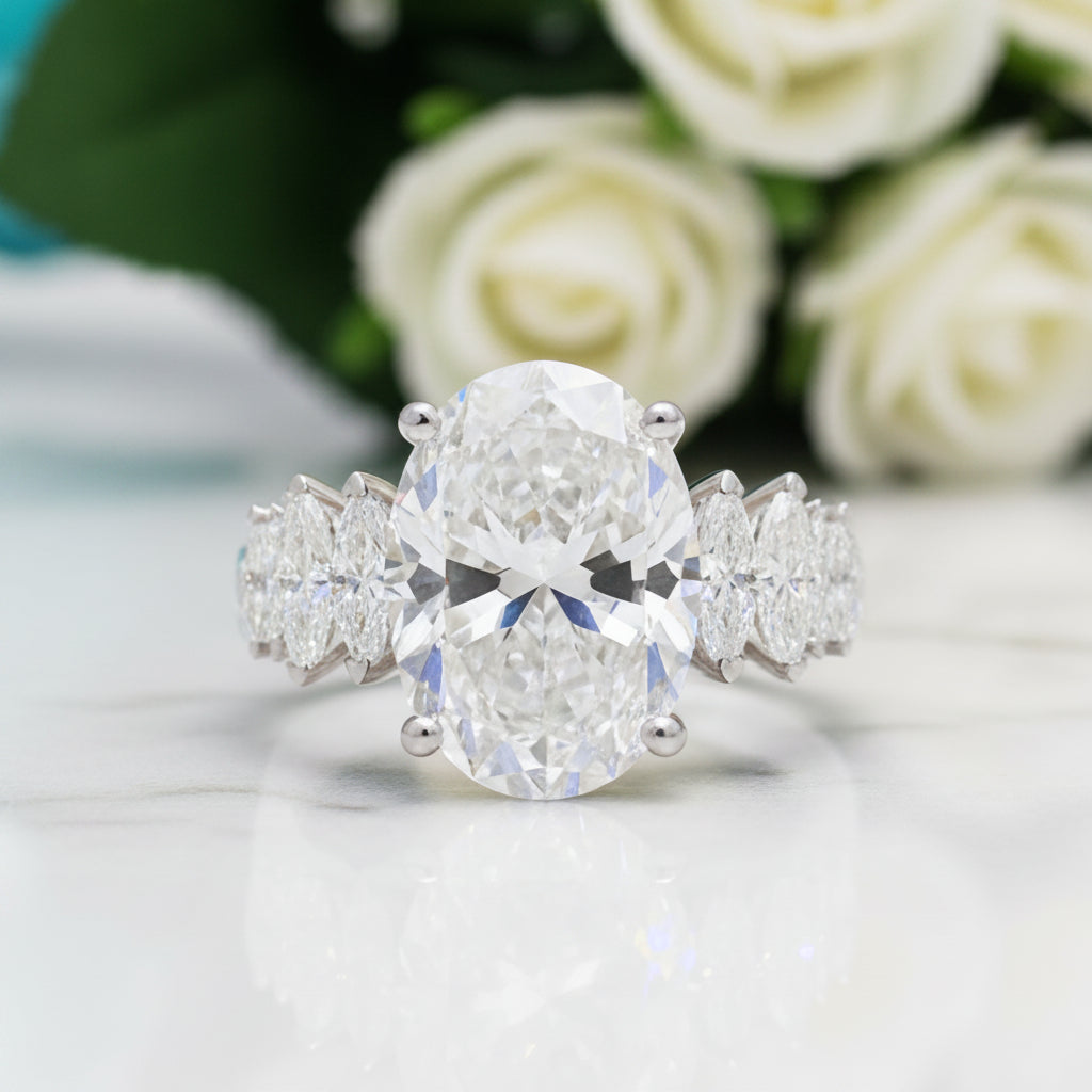 5.0 Ct Oval Cut Diamond Engagement Ring-Evani Jewelry