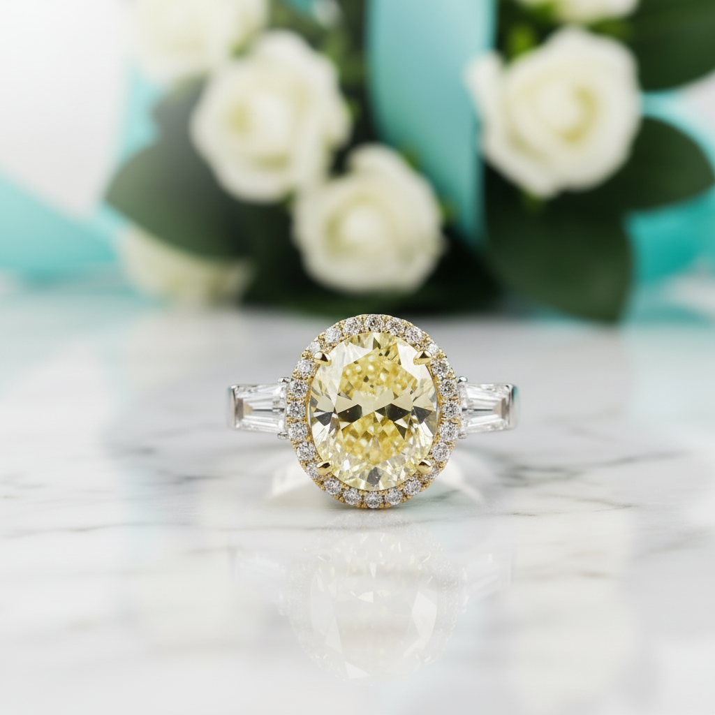 5.0 Ct Oval Cut Yellow Diamond Engagement Ring-Evani Jewelry