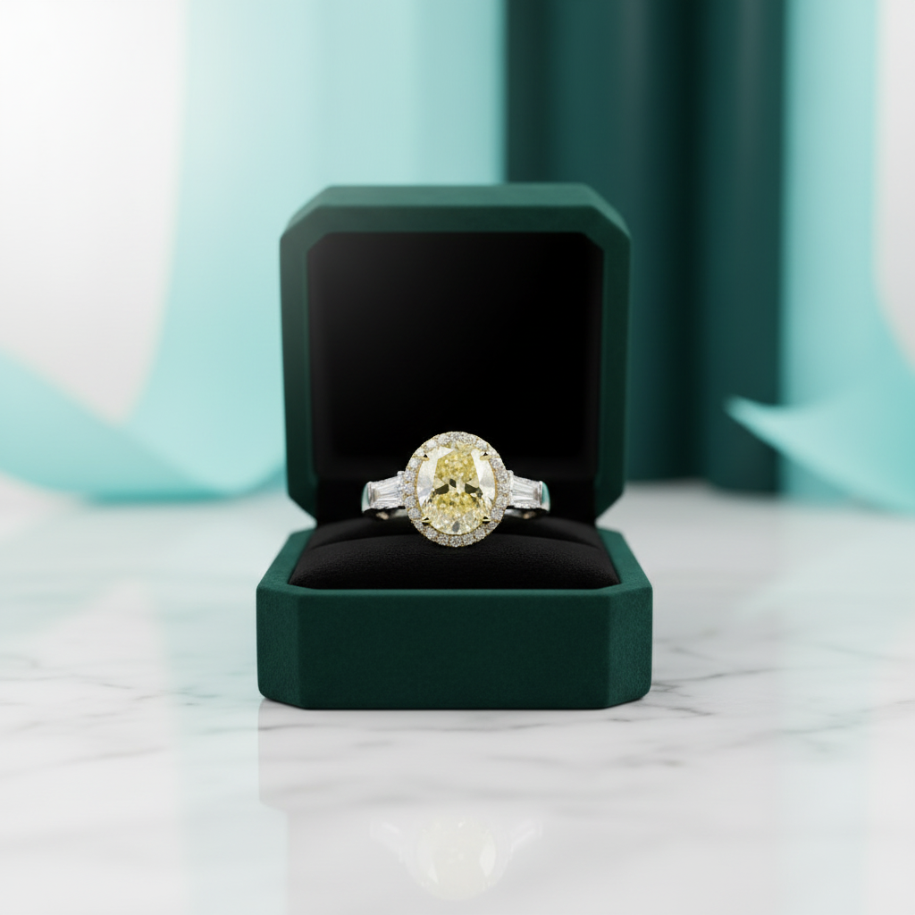 5.0 Ct Oval Cut Yellow Diamond Option Engagement Ring - Evani Naomi Jewelry