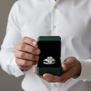 5.0 Ct Radiant Cut & Heart Cut Three Stone Wedding Set - Evani Naomi Jewelry