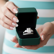 5.0 Ct Radiant Cut & Heart Cut Three Stone Wedding Set - Evani Naomi Jewelry