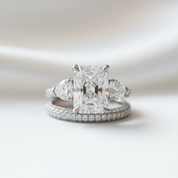 5.0 Ct Radiant Cut & Heart Cut Three Stone Wedding Set - Evani Naomi Jewelry