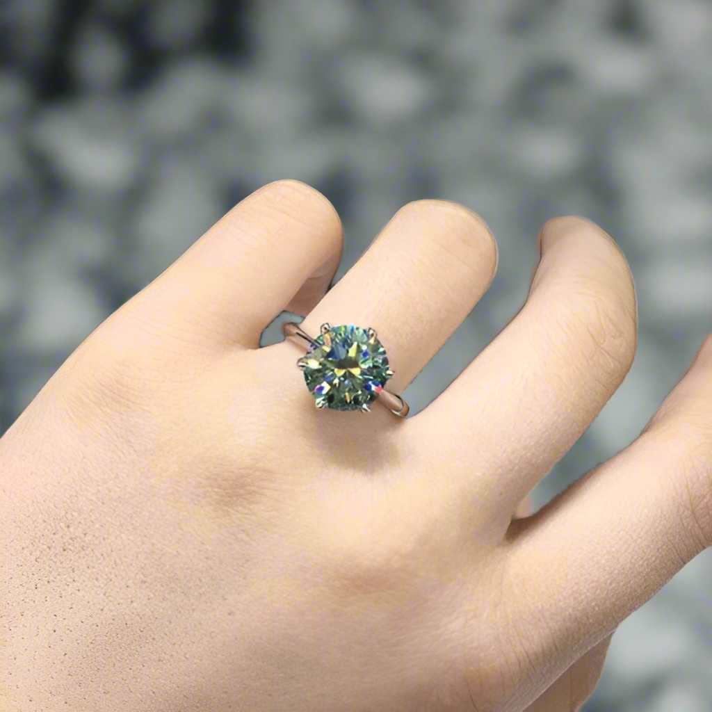 5.0 Ct Round Cut Green Diamond Adjustable Engagement Ring-Evani Jewelry
