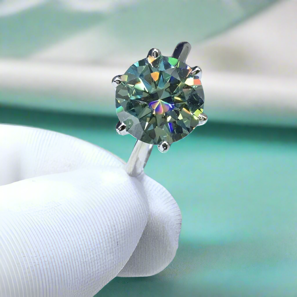 5.0 Ct Round Cut Green Diamond Adjustable Engagement Ring-Evani Naomi Jewelry