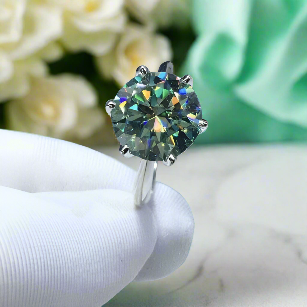 5.0 Ct Round Cut Green Diamond Adjustable Engagement Ring-Evani Naomi Jewelry