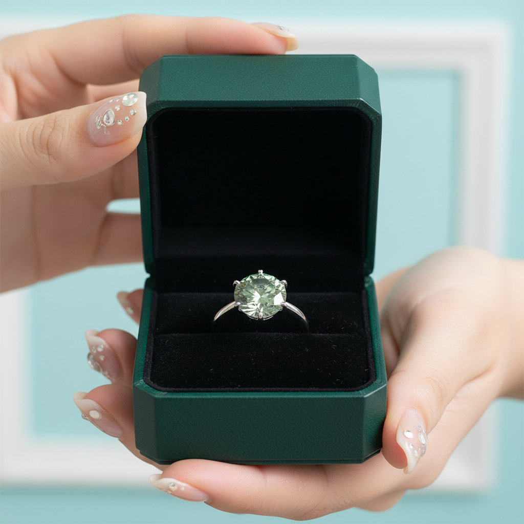 5.0 Ct Round Cut Green Diamond Option Adjustable Engagement Ring