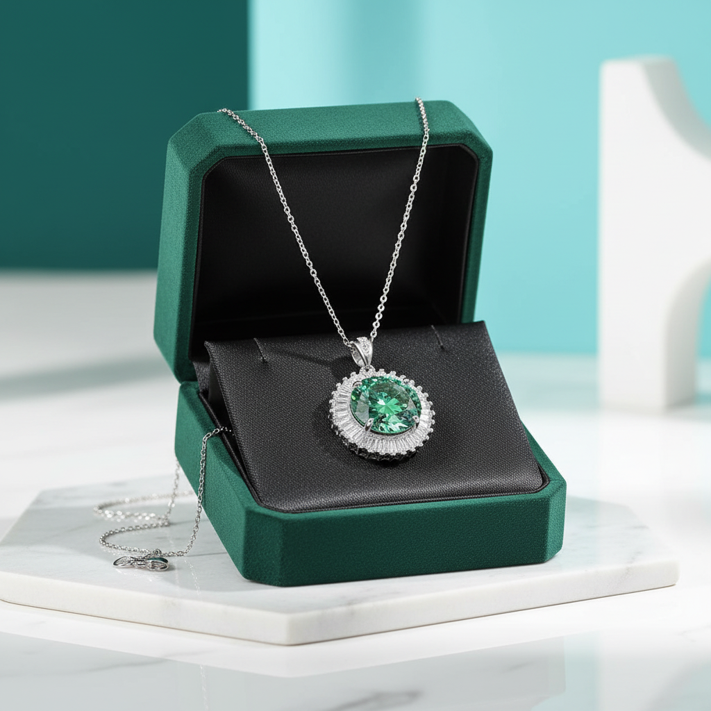 5.0 Ct Round Cut Green Diamond OptionSnowflake Jewelry Set