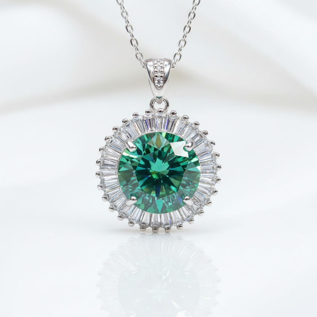 5.0 Ct Round Cut Green Diamond OptionSnowflake Jewelry Set