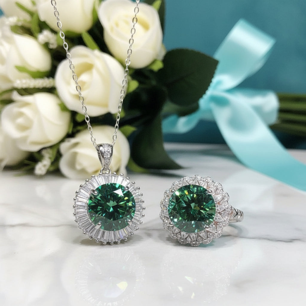 5.0 Ct Round Cut Green Diamond Snowflake Jewelry Set-Evani Jewelry