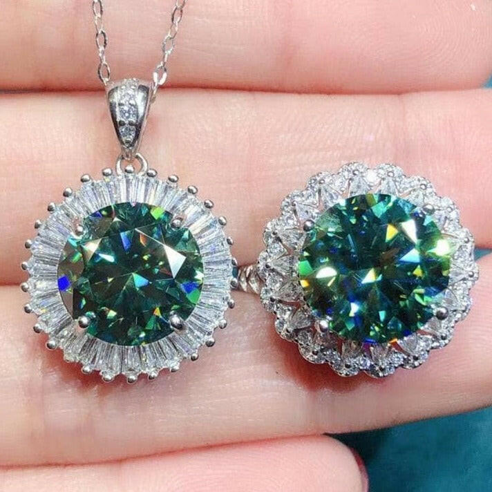 5.0 Ct Round Cut Green Diamond Snowflake Jewelry Set-Evani Naomi Jewelry