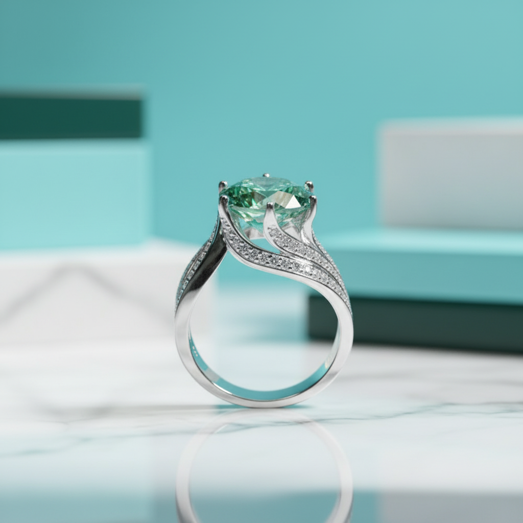 5.0 Ct Round Cut Green Diamond Wedding Ring-Evani Jewelry