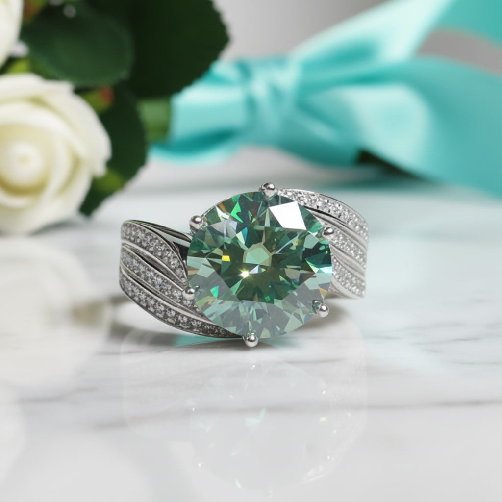 5.0 Ct Round Cut Green Diamond Wedding Ring-Evani Jewelry