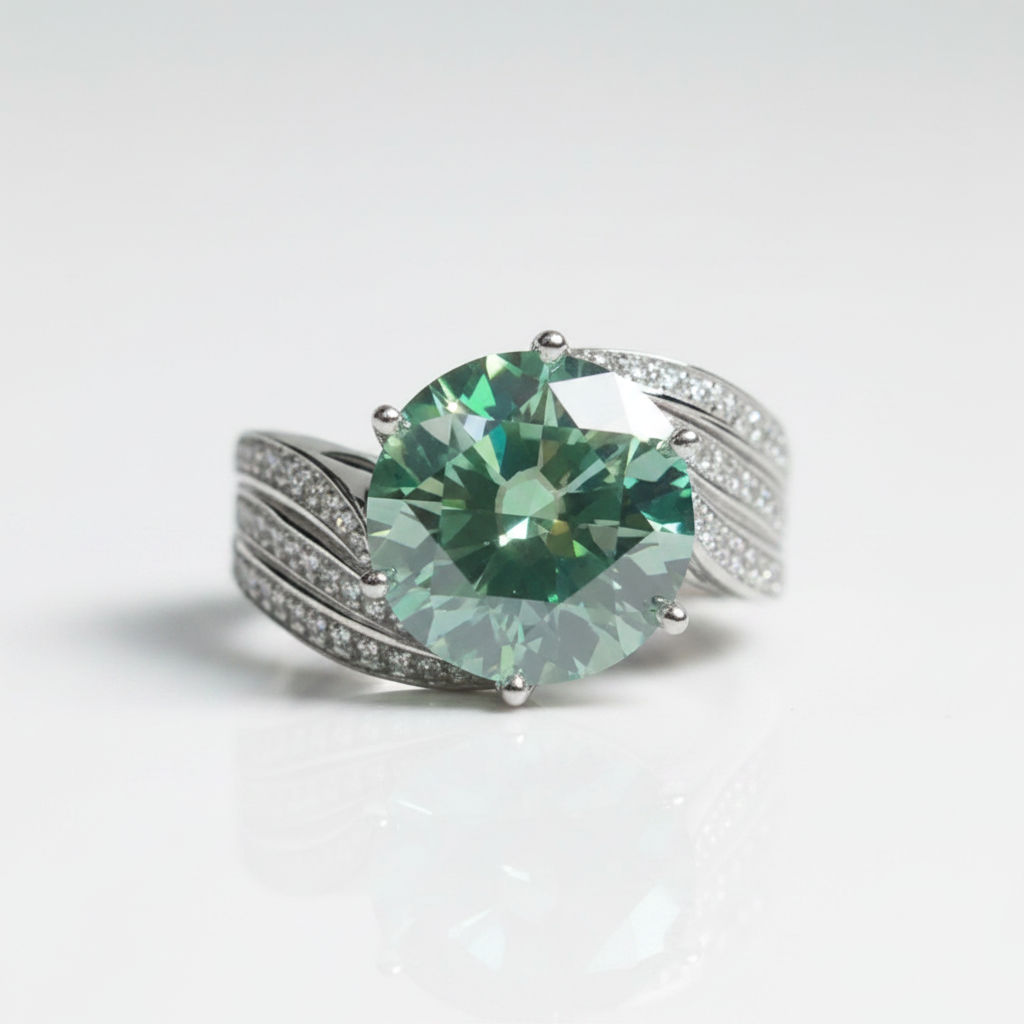5.0 Ct Round Cut Green Diamond Option Wedding Ring