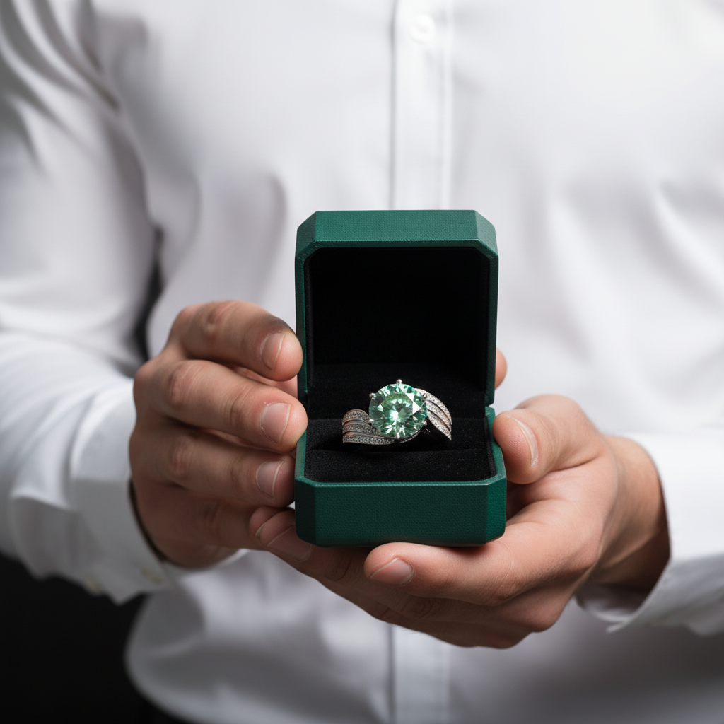 5.0 Ct Round Cut Green Diamond Option Wedding Ring