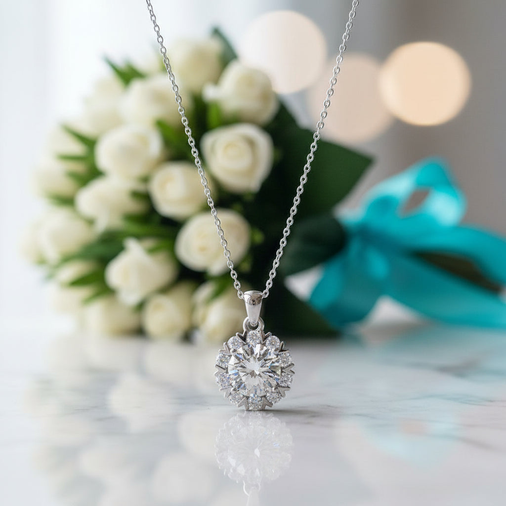 5.0 Ct Round Diamond Necklace with Snowflake-Evani Jewelry