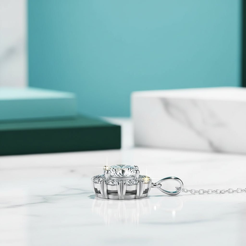 5.0 Ct Round Diamond Necklace with Snowflake-Evani Jewelry