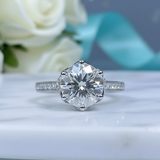 5.0 Ct Round Diamond Birthstone Real Platinum Engagement Ring-Evani Jewelry