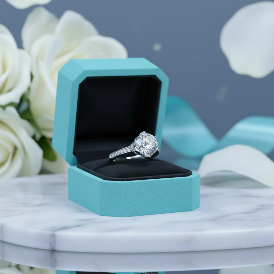 5.0 Ct Round Diamond Birthstone Real Platinum Engagement Ring-Evani Jewelry