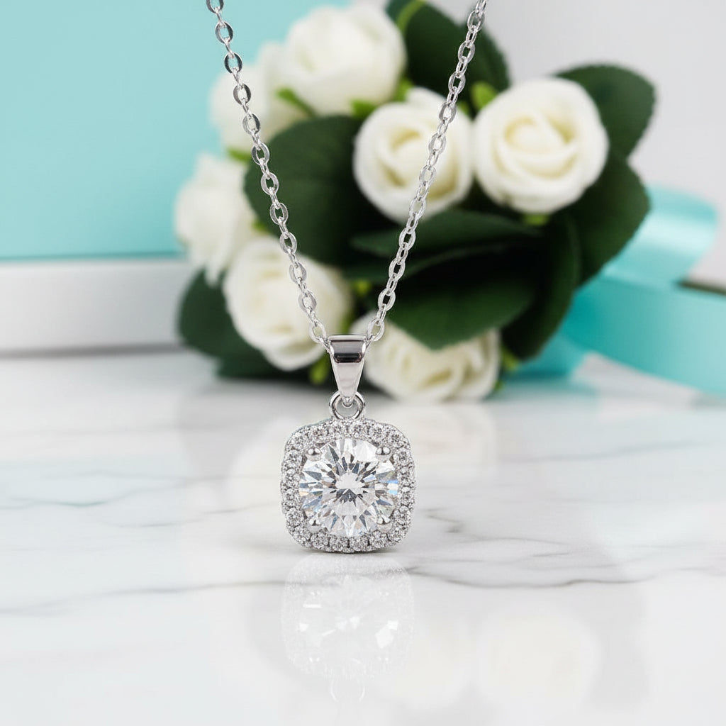 5.0 Ct Round Diamond Square Pendant Necklace-Evani Jewelry