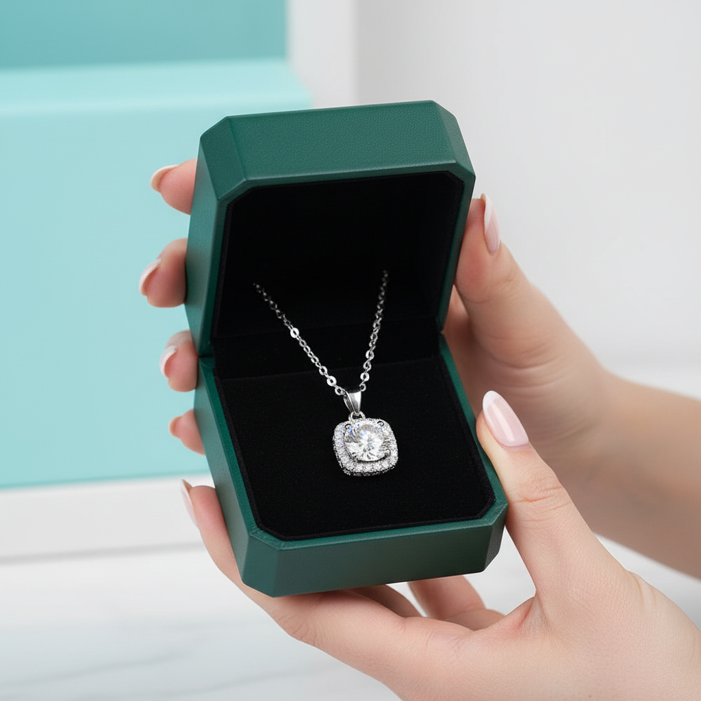 5.0 Ct Round Diamond Option Square Pendant Necklace