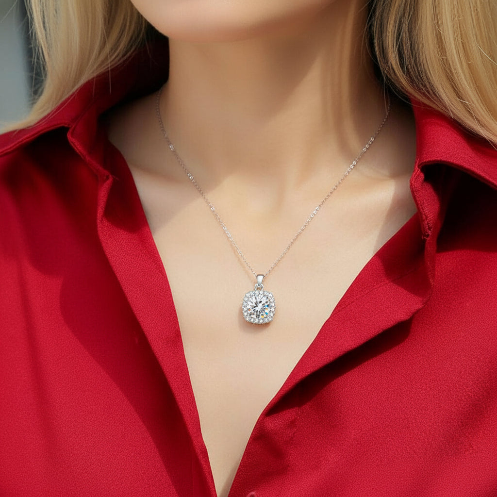 5.0 Ct Round Diamond Square Pendant Necklace-Evani Jewelry