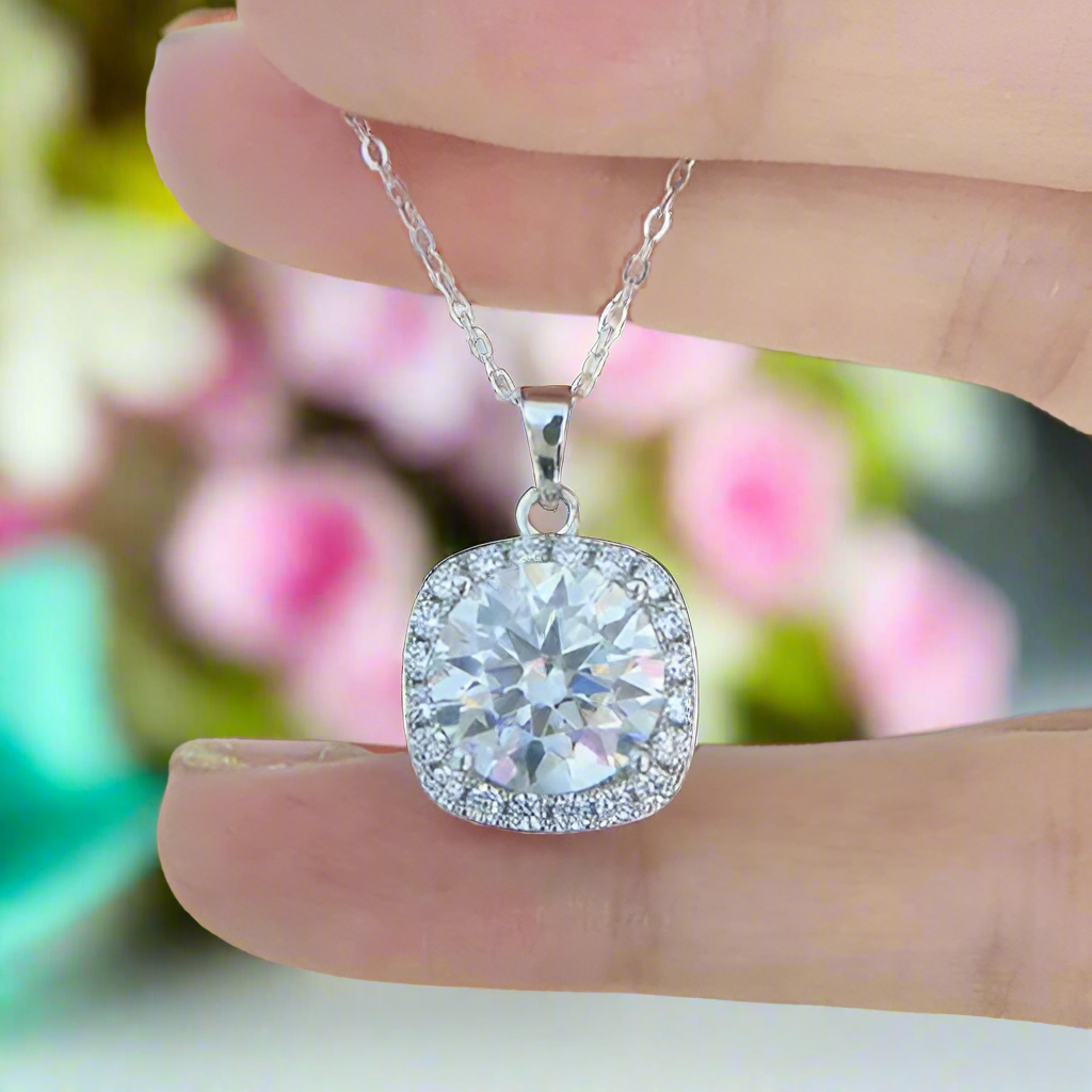 5.0 Ct Round Diamond Square Pendant Necklace-Evani Naomi Jewelry