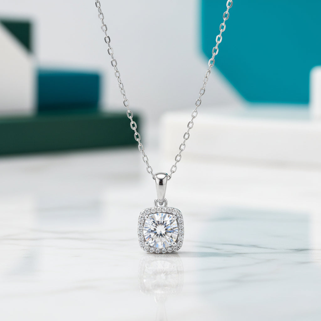 5.0 Ct Round Diamond Square Pendant Necklace-Evani Jewelry