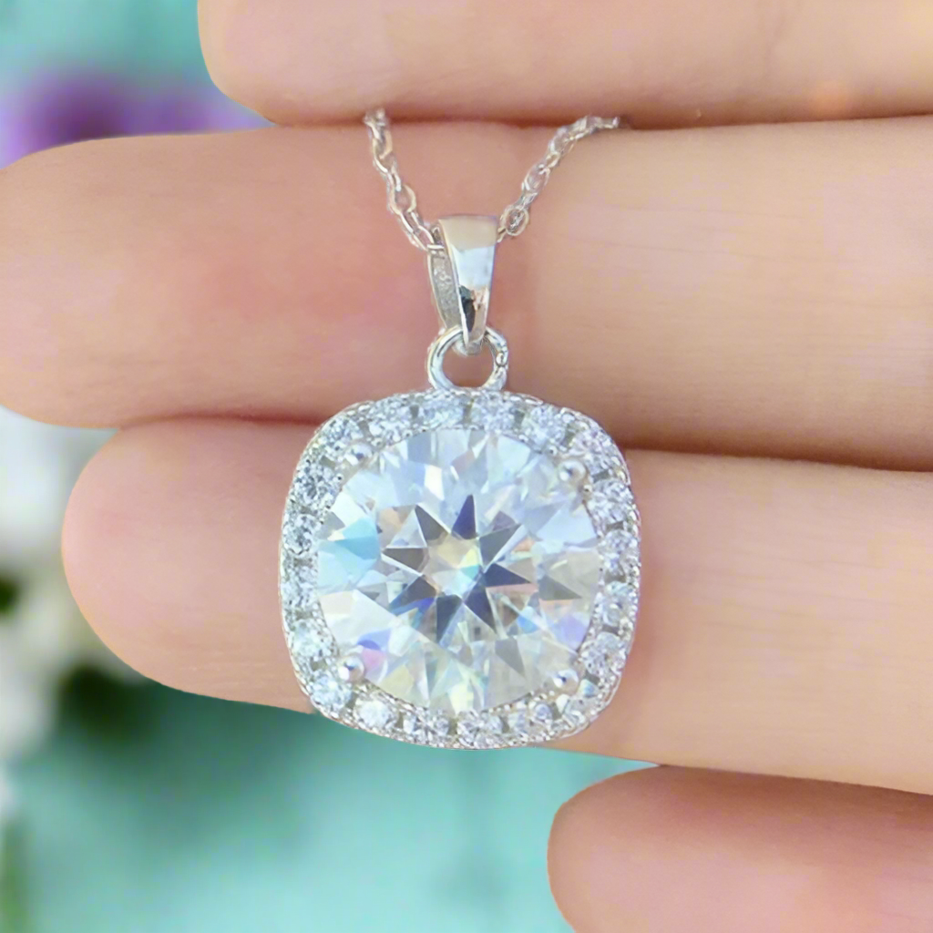5.0 Ct Round Diamond Square Pendant Necklace-Evani Naomi Jewelry