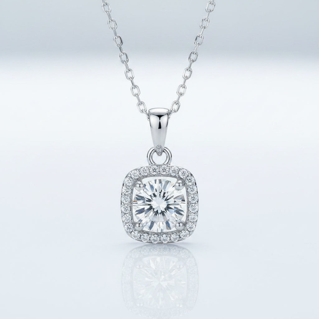 5.0 Ct Round Diamond Square Pendant Necklace-Evani Jewelry