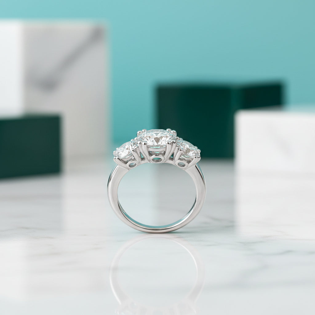 5.0 Ct Round Three Stone Diamond Engagement Ring-Evani Jewelry