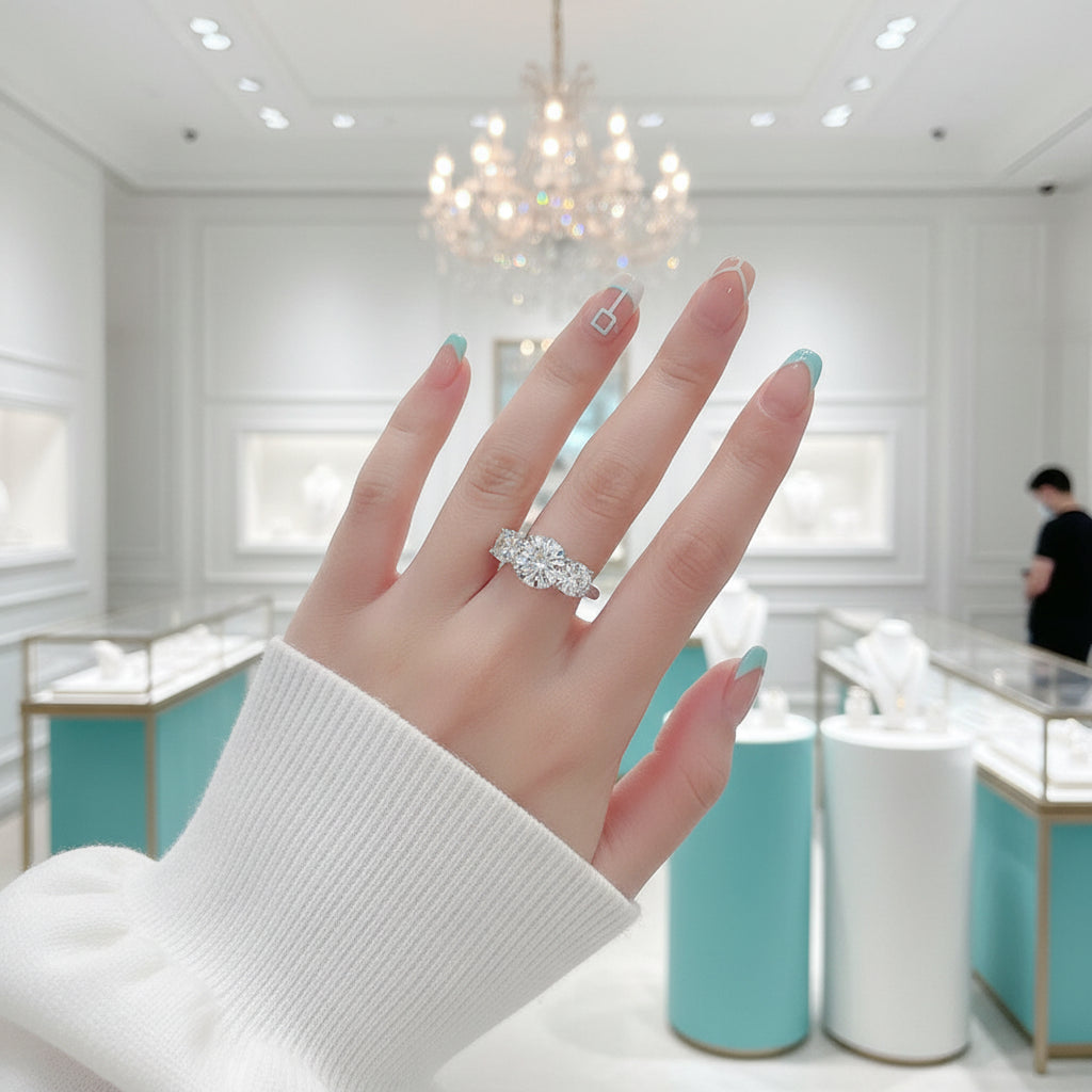 5.0 Ct Round Three Stone Diamond Engagement Ring-Evani Jewelry