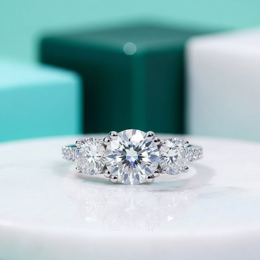 5.0 Ct Round Three Stone Diamond Engagement Ring-Evani Jewelry