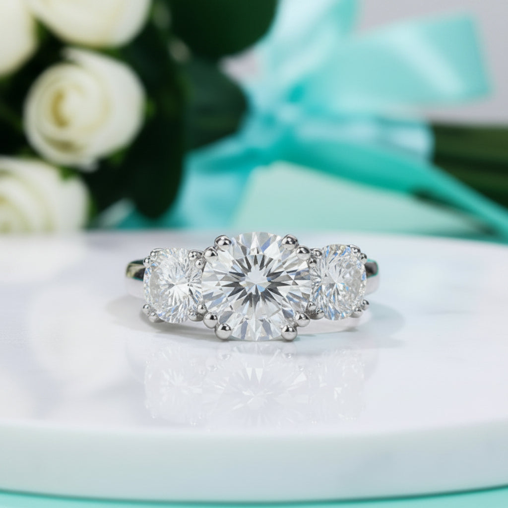 5.0 Ct Round Three Stone Diamond Engagement Ring-Evani Jewelry