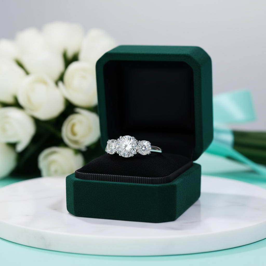5.0 Ct Round Three Stone Diamond OptionEngagement Ring - Evani Naomi Jewelry