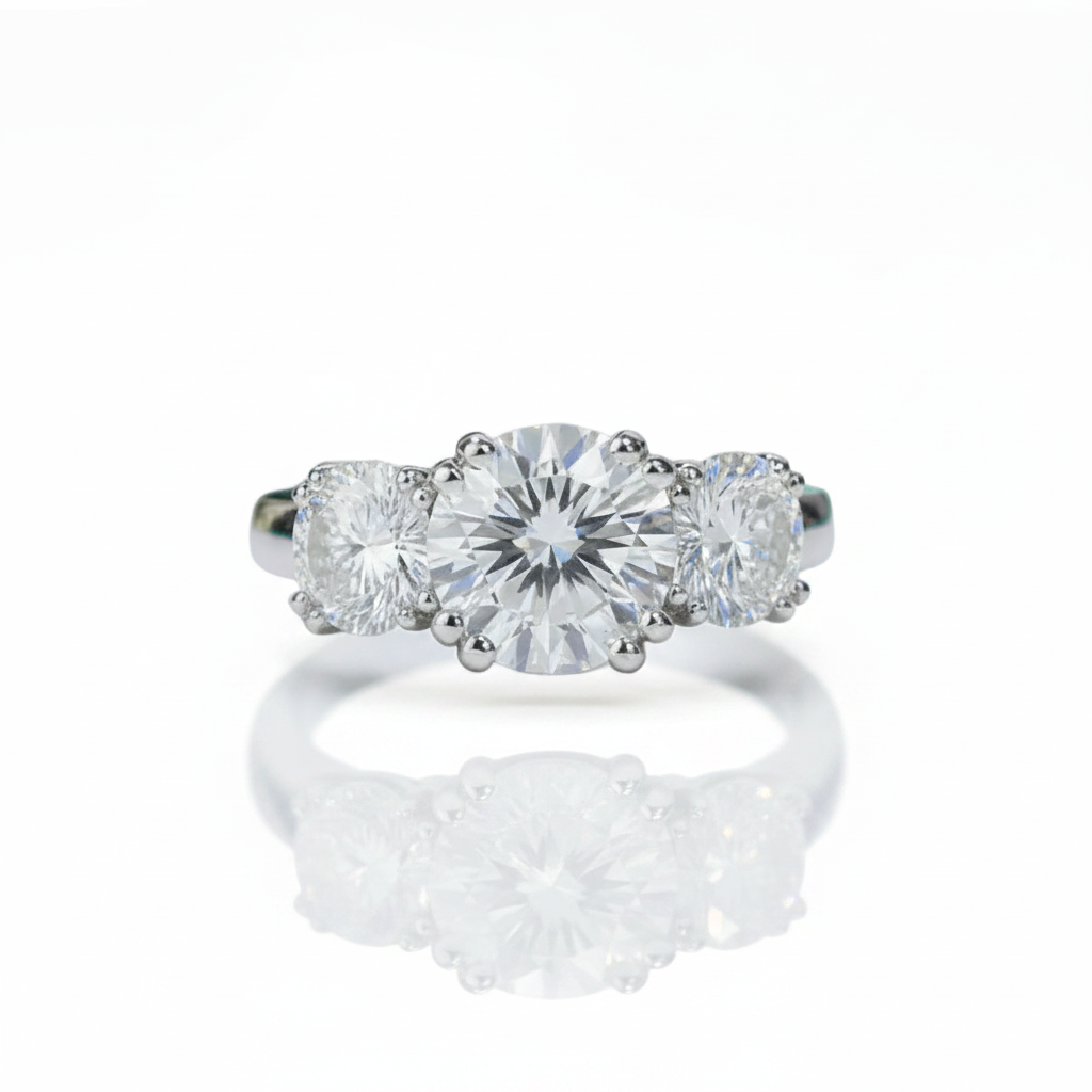 5.0 Ct Round Three Stone Diamond Option Engagement Ring - Evani Naomi Jewelry