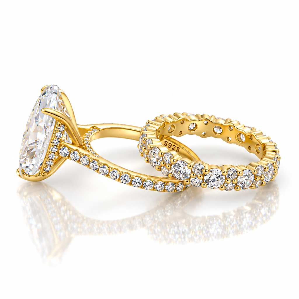 5.0 ct Oval-Cut Yellow Gold Diamond Birthstone Wedding Set-Evani Jewelry