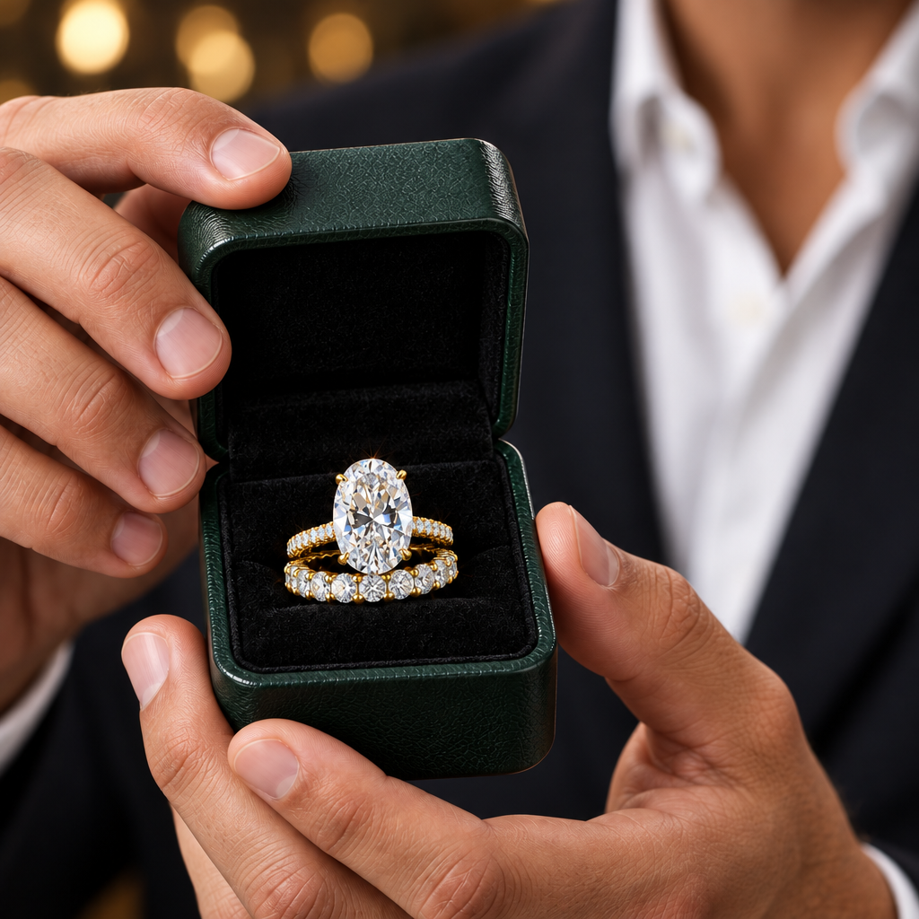 5.0 ct Oval-Cut Yellow Gold Diamond OptionBirthstone Wedding Set - Evani Naomi Jewelry