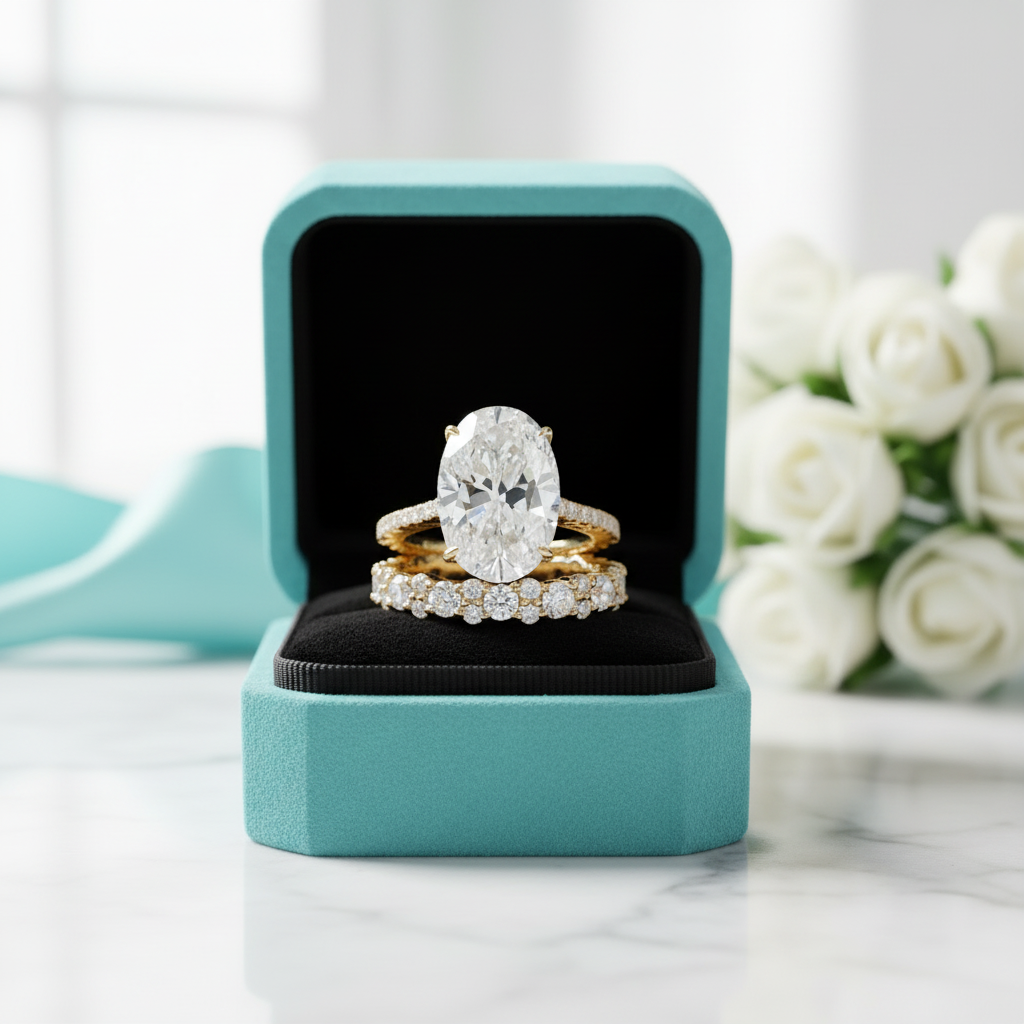 5.0 ct Oval-Cut Yellow Gold Diamond Birthstone Wedding Set-Evani Jewelry