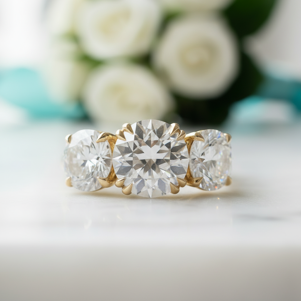 5.00 ct Old European Cut Three Diamond Engagement Ring-Evani Jewelry