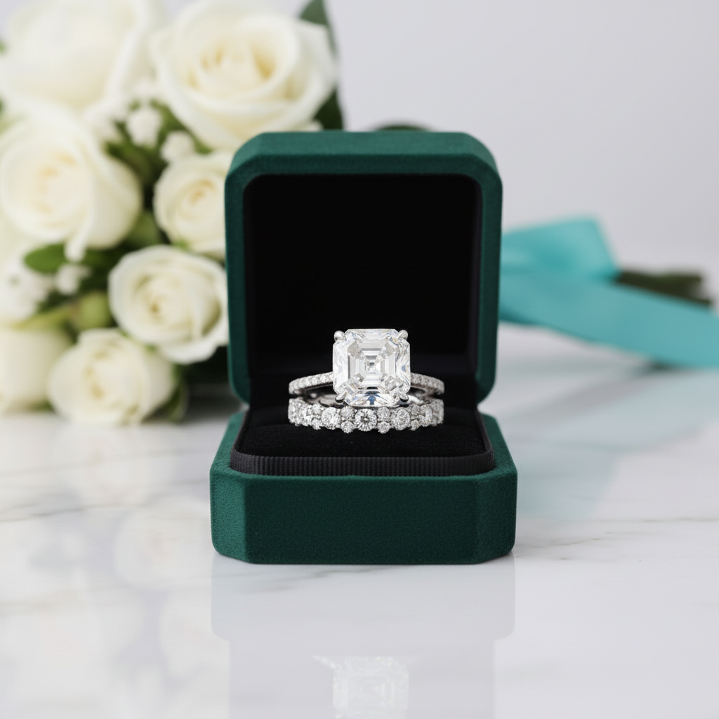 5.5 Ct Asscher Cut White Gold Wedding Set - Evani Naomi Jewelry