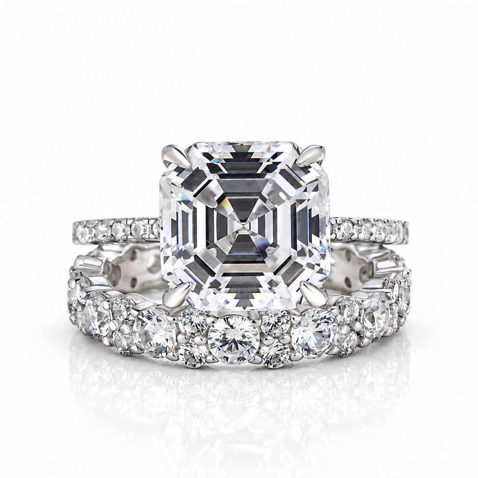 5.5 Ct Asscher Cut White Gold Wedding Set - Evani Naomi Jewelry