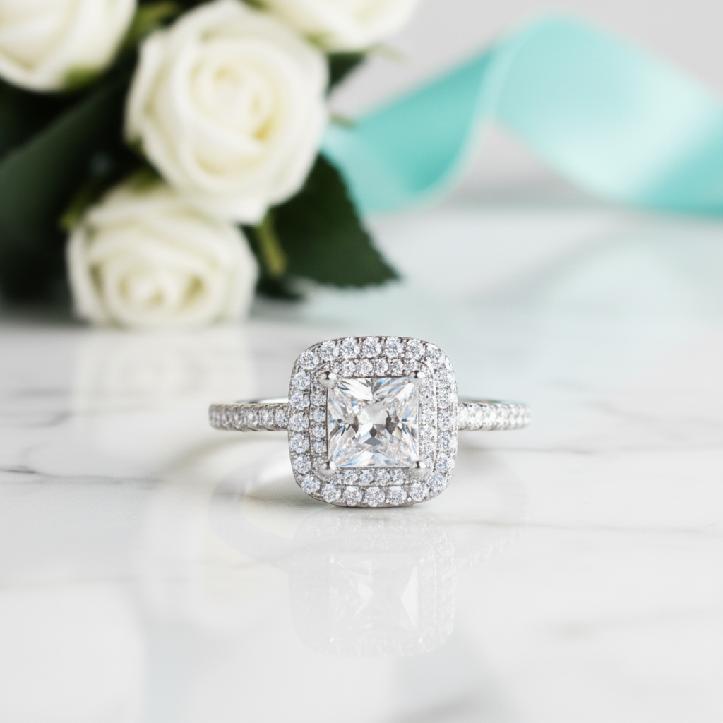 5.5mm 1ct Princess Cut Diamond Engagement Ring-Evani Jewelry