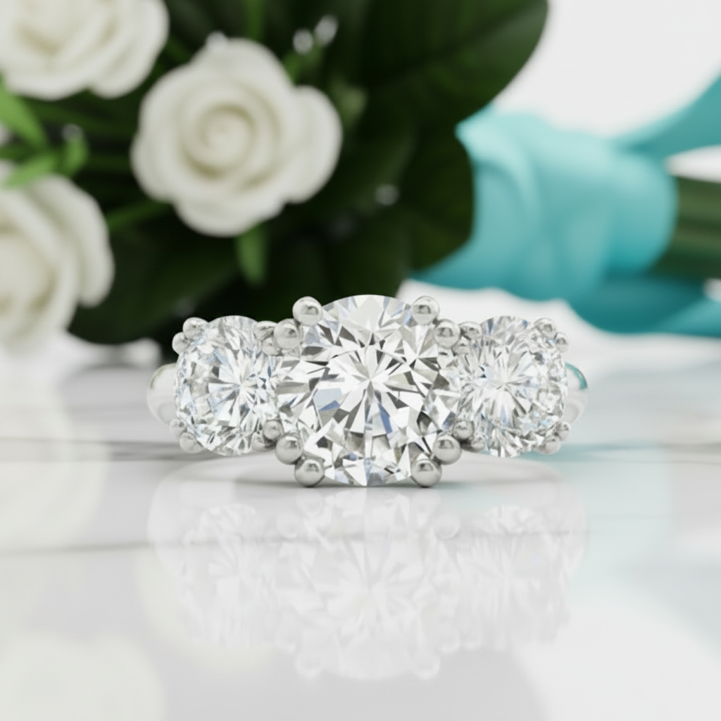 5ct Three Stone Diamond Engagement Ring-Evani Jewelry