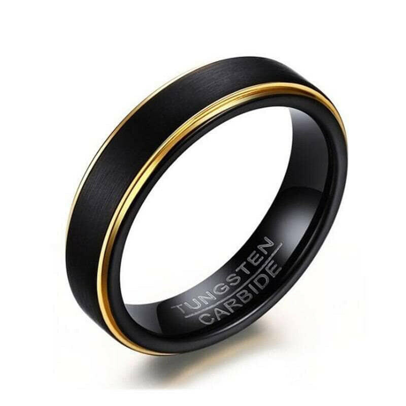 5mm Matte Black & Yellow Gold Men's Tungsten Wedding Band-Evani Naomi Jewelry