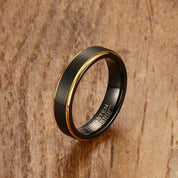 5mm Matte Black & Yellow Gold Men's Tungsten Wedding Band-Evani Naomi Jewelry