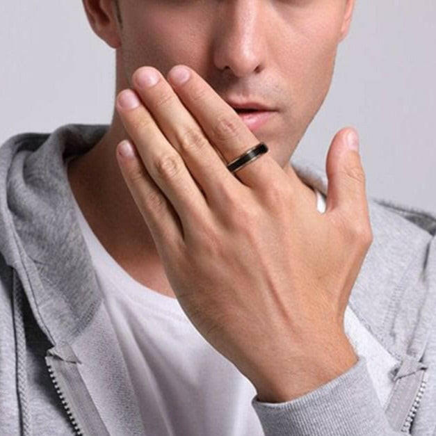 5mm Matte Black & Yellow Gold Men's Tungsten Wedding Band-Evani Naomi Jewelry