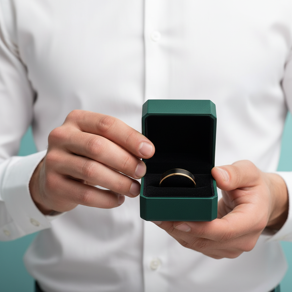 5mm Matte Black & Yellow Gold Men's Tungsten Wedding Band - Evani Naomi Jewelry
